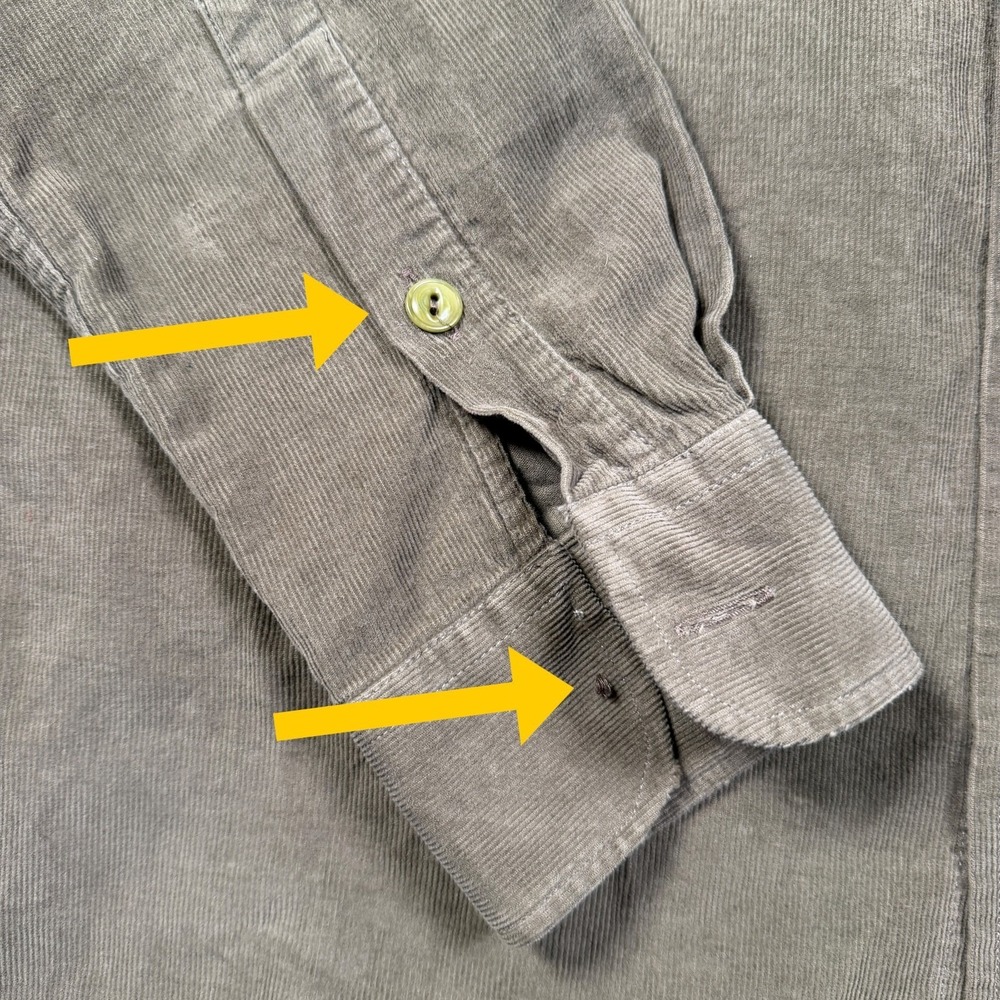 Le Mont St Michel Corduroy Olive Button Down Shirt Men's Small-Missing Buttons - Picture 6 of 12